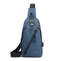 Bolso de hombro impermeable azul oscuro para hombre con puerto USB y correa ajustable - Azul oscuro