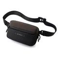 Men's crossbody chest bag in black and dark brown with WE POWER logo and nylon strap - Brown