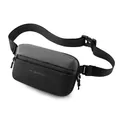 Grey and black crossbody chest bag with 'WE POWER' logo and large plastic buckle strap - Gray