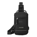Black tactical sling bag with USB charging port and waterproof nylon fabric for men - Black