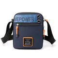 Deep blue water-resistant crossbody bag for men with orange zipper pulls and logo - Sapphire Blue