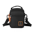 Men's tactical crossbody shoulder bag in black nylon with orange zipper pulls and military tag - Black