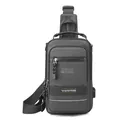 Dark grey functional tactical sling bag with USB port and adjustable shoulder strap - Gray
