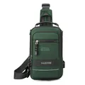 Dark green tactical crossbody sling bag with USB port and multiple compartments - Grey Green