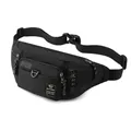 Classic black nylon waist bag with multi-zipper compartments and adjustable strap - Black
