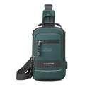 Men's functional crossbody sling bag in dark green nylon with USB port and WE POWER label - Dark Green