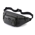 Waterproof dark grey nylon waist bag with multiple zippers and WE POWER logo - Gray