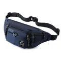 Navy blue multi-functional chest bag with adjustable strap and textured nylon fabric - Sapphire Blue