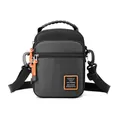 Men's dark gray tactical crossbody bag with bright orange zipper pulls and nylon texture - Gray
