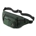 Waterproof dark green waist bag for outdoor sports featuring multiple zip pockets and adjustable strap - Grey Green