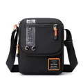Men's black tactical crossbody bag with bright orange zippers and military-style details - Black