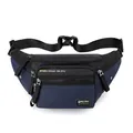 Marsupio sportivo blu scuro e nero con tracolla regolabile e tasche multiple con zip - Blu scuro