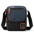 Navy blue and black men's crossbody bag with vibrant orange zippers and power logo - Dark Blue