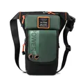 Military green tactical leg bag with orange reflective zippers and Power print - Grey Green