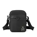 Mini black tactical nylon crossbody bag for men with adjustable strap on white background - Black