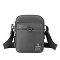Dark grey mini nylon crossbody bag for men with adjustable shoulder strap and logo - Gray
