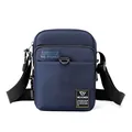 Navy blue nylon crossbody bag with functional zippered compartments and a metal D-ring - Sapphire Blue