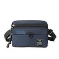 Dark blue nylon crossbody bag for men featuring multi-layer zippers and adjustable strap - Sapphire Blue