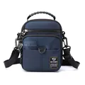 Waterproof dark blue crossbody bag for men with multi-zipper pockets and rubber handle - Sapphire Blue