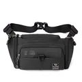 Large black nylon waist bag with multi-pockets and adjustable strap for outdoors - Black