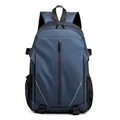 Water-resistant dark blue travel backpack with vertical zipper and reflective strips - Dark Blue