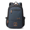 Durable navy blue and black large sports backpack with vibrant orange zipper accents - Sapphire Blue