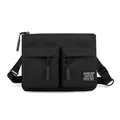 Schwarze Crossbody-Brusttasche aus Nylon mit zwei Fronttaschen und Gurtband - Schwarz
