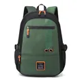 Grande zaino casual verde militare con cerniere arancioni e tasche laterali a rete - verde-grigio