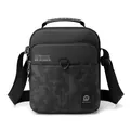Borsa a tracolla da uomo nera con motivo mimetico grigio e cinghia regolabile - Nero