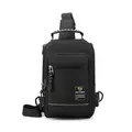 Schwarze Nylon-Brusttasche für Herren mit USB-Ladeanschluss und Web-Reißverschlussgriff - Schwarz