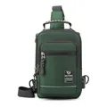 Men's dark green nylon sling bag with USB port and reflective strip detail - Grey Green
