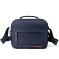 Bolso bandolera azul oscuro versátil con logo naranja y correa ajustable - Azul oscuro