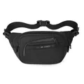 Black minimalist sports waist bag with WE POWER logo and durable nylon texture - Black