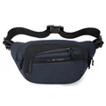 Minimalist navy blue tactical fanny pack with black waterproof zippers and nylon strap - Dark Blue