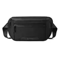 Men's minimalist black nylon crossbody chest bag with waterproof zipper and brand plaque - Black