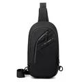 Waterproof black nylon chest bag with metallic zipper for outdoor commuting - Black