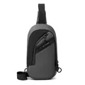 Men's lightweight grey and black nylon crossbody chest bag with adjustable strap - Gray
