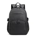 Minimalist black nylon business backpack with large capacity and multi-pocket design - Black