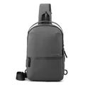 Sac de poitrine gris foncé imperméable avec port USB et logo WE POWER, style bandoulière - Gris