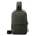 Waterproof dark green crossbody chest bag with USB charging port and logo detail - Army Green