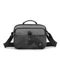 Men's crossbody bag in grey and dark camouflage nylon with adjustable strap - L / Gray