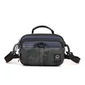 Men's crossbody bag in navy blue camouflage nylon with multiple zipper pockets - S / Dark Blue