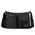 Men black nylon crossbody bag with dual front pockets and adjustable strap for outdoors - Black