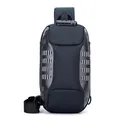 Men's navy blue hardshell crossbody bag with anti-theft combination lock and wide strap - Dark Blue