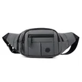 Dark grey nylon sports fanny pack with multi-compartments and adjustable strap - Gray