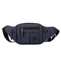 Waterproof navy blue nylon waist bag with multiple zipper pockets and adjustable strap - Dark Blue