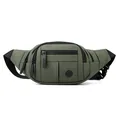Olive green lightweight nylon fanny pack with multi-zipper pockets and adjustable strap - Army Green