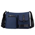 Men's large capacity dark blue shoulder bag with multi-pocket design and nylon texture - Dark Blue