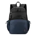 Mens large capacity laptop backpack in navy blue and black patchwork style - Dark Blue