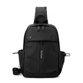 Waterproof men's casual crossbody chest bag in black nylon with We Power logo - Black